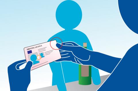 Graphic of a figure checking the ID of a customer