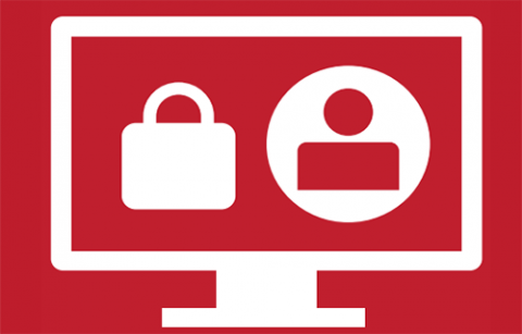 Graphic of a computer with a person icon on the right side of a lock icon