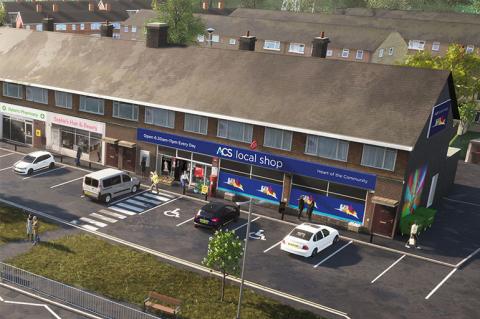 Exterior shot of a convenience store with vehicles parked outside