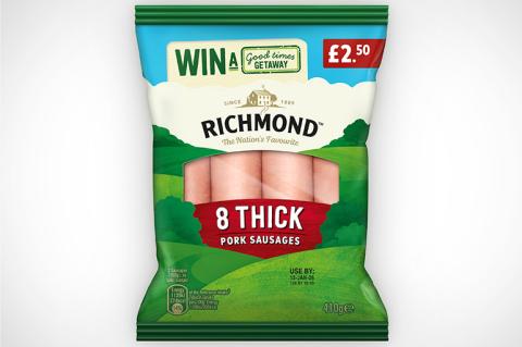 Pack of sausages on a white background