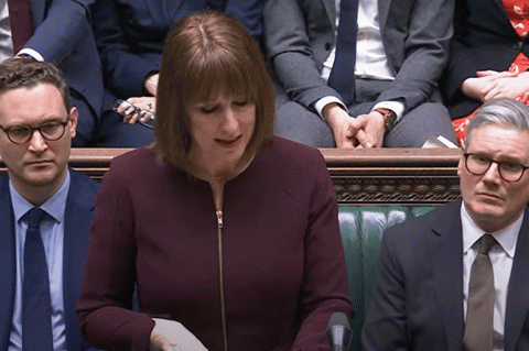 Image of a woman (Chancellor Rachel Reeves) speaking in parliament