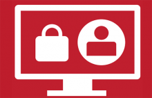 Graphic of a computer with a person icon on the right side of a lock icon