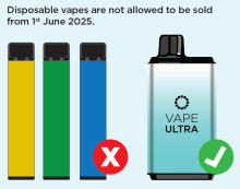 Disposable vapes are not allowed to be sold from 1st June 2025