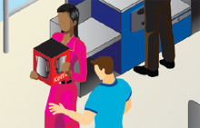 A graphic of a retailer encountering a shop thief